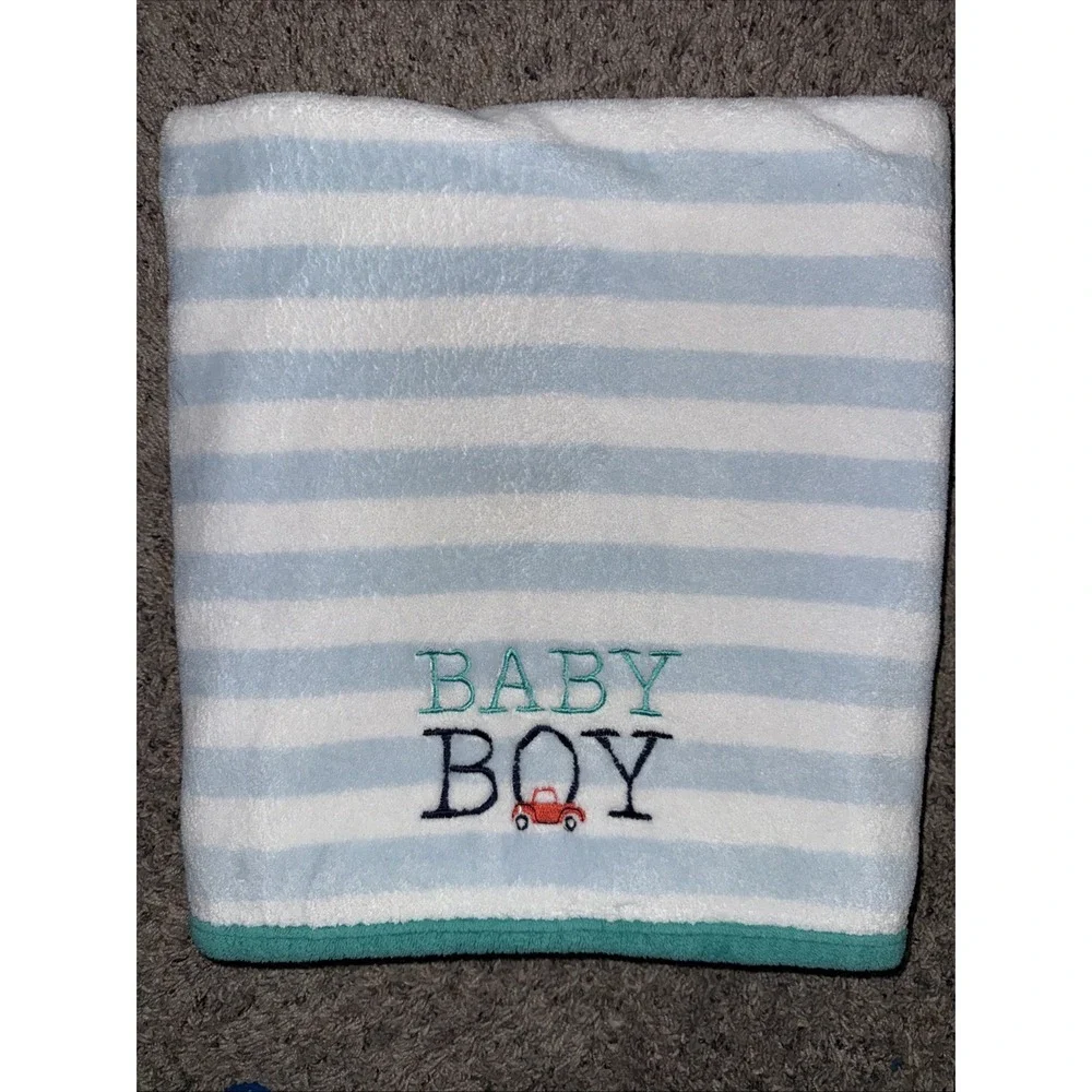 Carter's Just One Year BABY Blue Striped Velboa Soft Baby Blanket Red‎ Truck